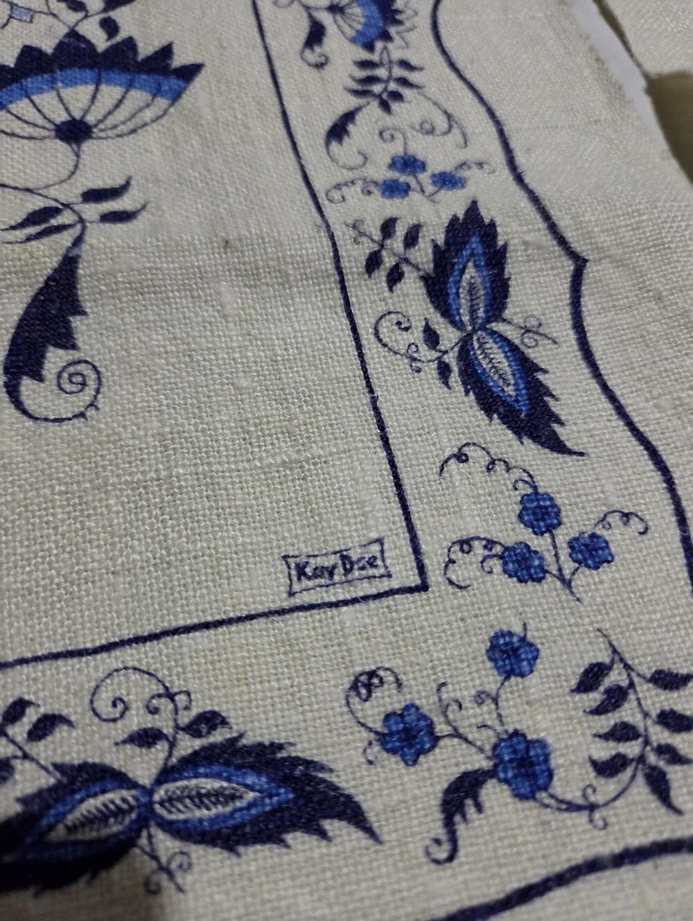 Vintage Kay Dee Delft Blue Onion Linen Tea Towels Set of 2